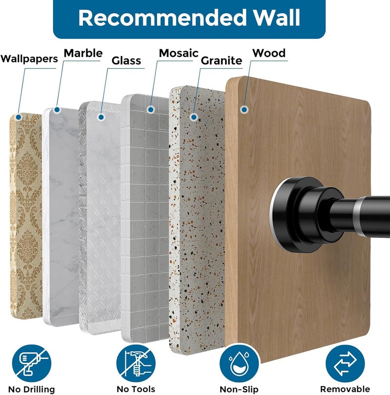 AIZESI Black Tension Curtain Rod 32-64 Inch Spring Loaded Curtain Rods No Drilling Spring Tension Rod Adjustable Curtain Rods for Window Doorway Bathroom Kitchen Closet, 7/8" Diameter - Image 5